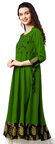 Yash Gallery Women's Cotton Slub Sequin Work Angrakha Kurta for Women