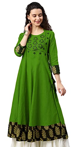 Yash Gallery Women's Cotton Slub Sequin Work Angrakha Kurta for Women
