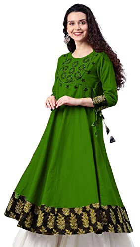 Yash Gallery Women's Cotton Slub Sequin Work Angrakha Kurta for Women
