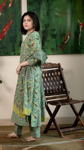 GoSriKi Women's Rayon Viscose Printed Straight Kurta with Pant & Dupatta