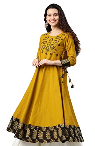 Yash Gallery Women's Cotton Slub Sequin Work Angrakha Kurta for Women