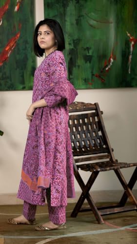 GoSriKi Women's Rayon Viscose Printed Straight Kurta with Pant & Dupatta