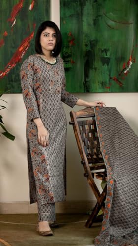 GoSriKi Women's Rayon Viscose Printed Straight Kurta with Pant & Dupatta