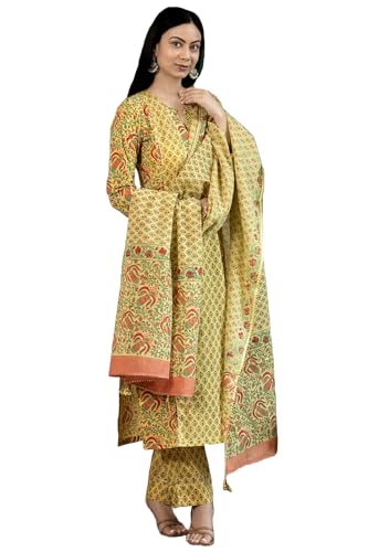 GoSriKi Women's Rayon Viscose Printed Straight Kurta with Pant & Dupatta