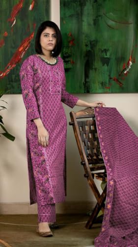 GoSriKi Women's Rayon Viscose Printed Straight Kurta with Pant & Dupatta