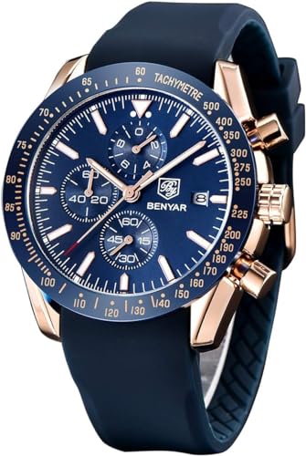 BENYAR Luxury Business Casual Party-Wear Silicone Chronograph Date Display Watch for Men