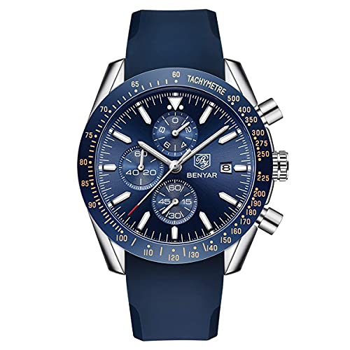 BENYAR Luxury Business Casual Party-Wear Silicone Chronograph Date Display Watch for Men
