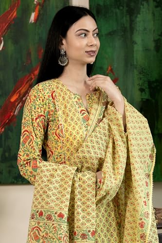 GoSriKi Women's Rayon Viscose Printed Straight Kurta with Pant & Dupatta