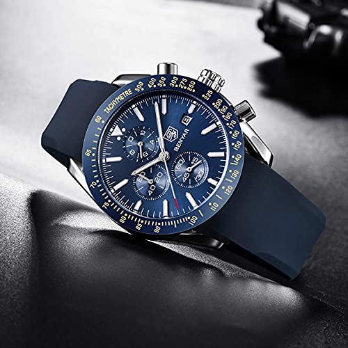 BENYAR Luxury Business Casual Party-Wear Silicone Chronograph Date Display Watch for Men