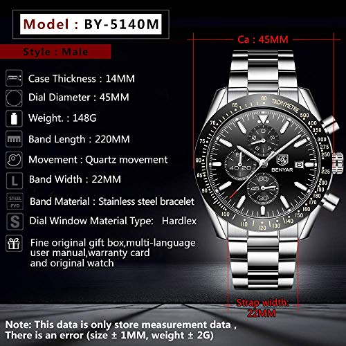 BENYAR Luxury Business Casual Party-Wear Silicone Chronograph Date Display Watch for Men