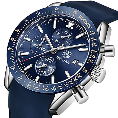 BENYAR Luxury Business Casual Party-Wear Silicone Chronograph Date Display Watch for Men