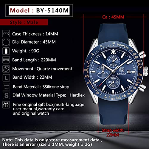 BENYAR Luxury Business Casual Party-Wear Silicone Chronograph Date Display Watch for Men