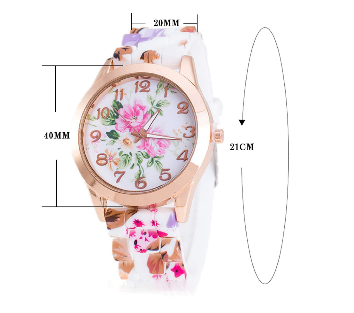 Flower Design On Dial and Strap Analog Watch with Free Bracelet for Women & Girls