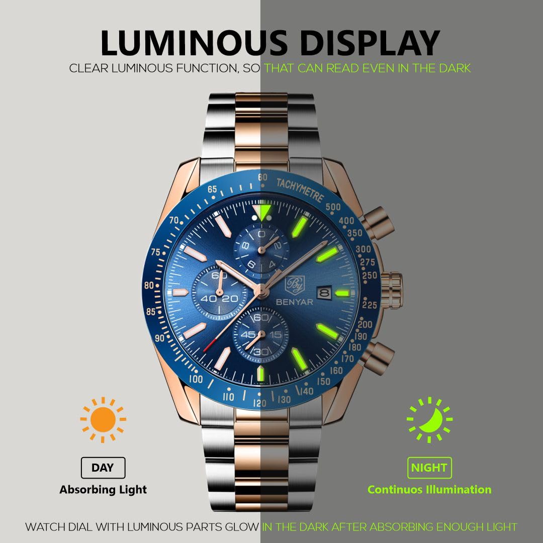 BENYAR Luxury Business Casual Party-Wear Silicone Chronograph Date Display Watch for Men