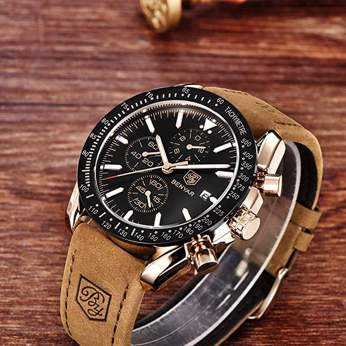 BENYAR Luxury Business Casual Party-Wear Silicone Chronograph Date Display Watch for Men