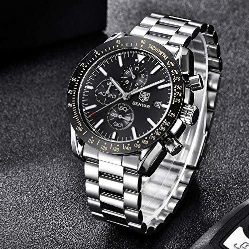 BENYAR Luxury Business Casual Party-Wear Silicone Chronograph Date Display Watch for Men
