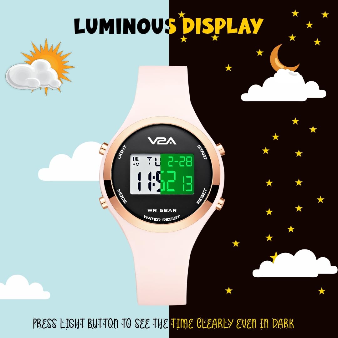V2A Analog Digital Waterproof Fashion Sports Watch with Backlight Alarm Stopwatch for Women and Girls
