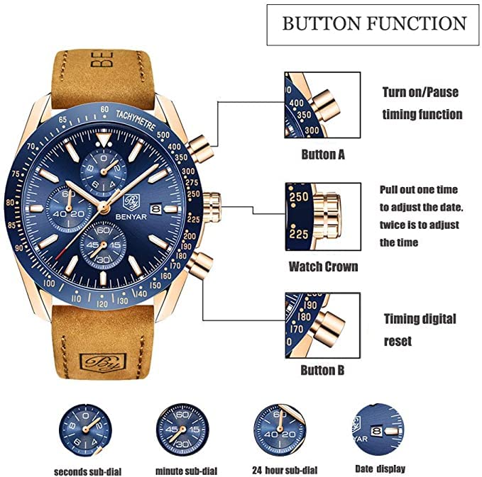 BENYAR Luxury Business Casual Party-Wear Silicone Chronograph Date Display Watch for Men