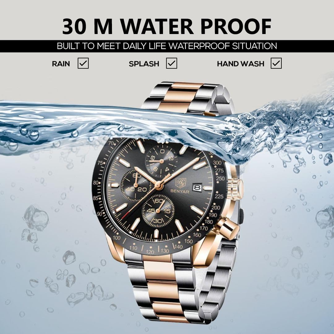 BENYAR Luxury Business Casual Party-Wear Silicone Chronograph Date Display Watch for Men