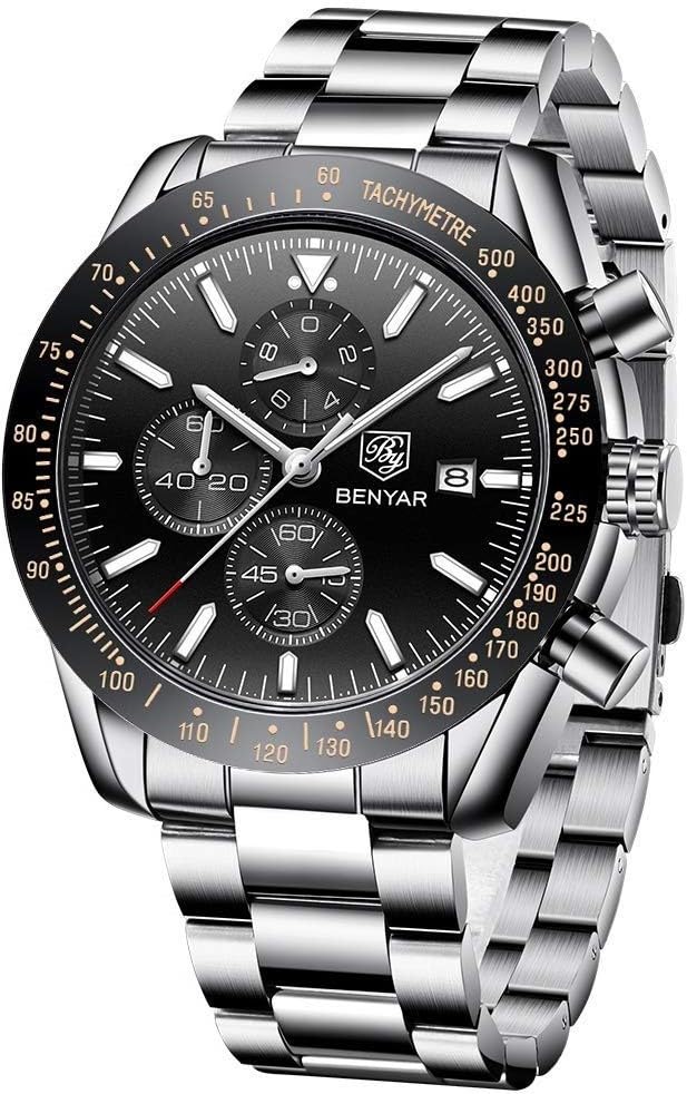 BENYAR Luxury Business Casual Party-Wear Silicone Chronograph Date Display Watch for Men