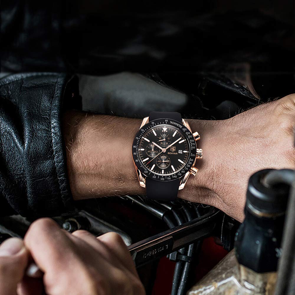 BENYAR Luxury Business Casual Party-Wear Silicone Chronograph Date Display Watch for Men