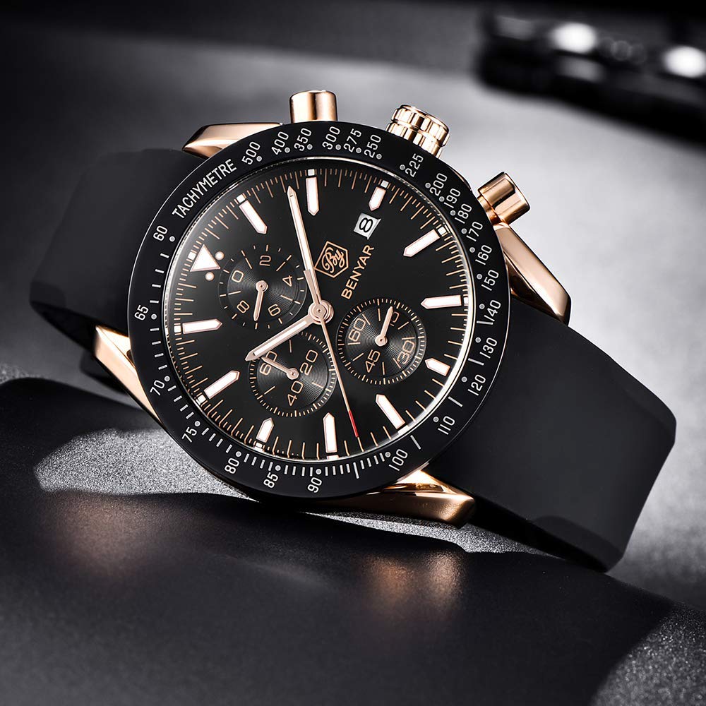 BENYAR Luxury Business Casual Party-Wear Silicone Chronograph Date Display Watch for Men