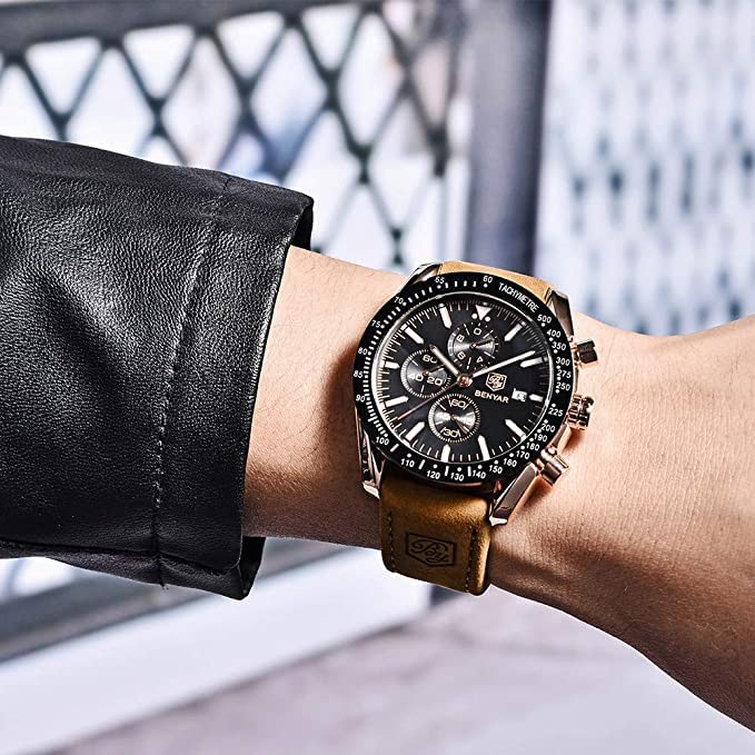 BENYAR Luxury Business Casual Party-Wear Silicone Chronograph Date Display Watch for Men