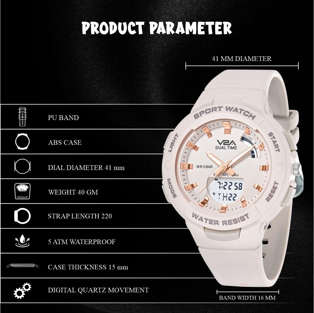 V2A Analog Digital Waterproof Fashion Sports Watch with Backlight Alarm Stopwatch for Women and Girls