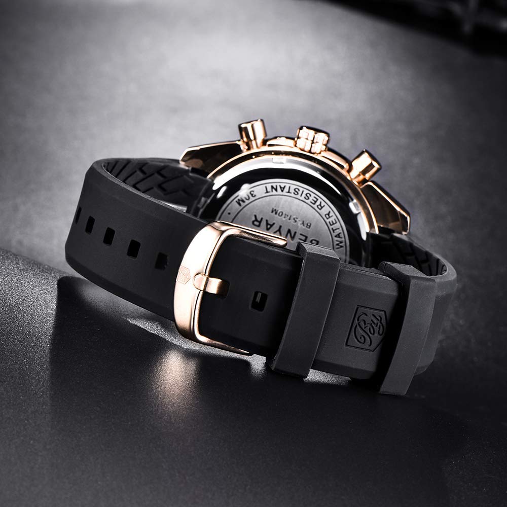 BENYAR Luxury Business Casual Party-Wear Silicone Chronograph Date Display Watch for Men