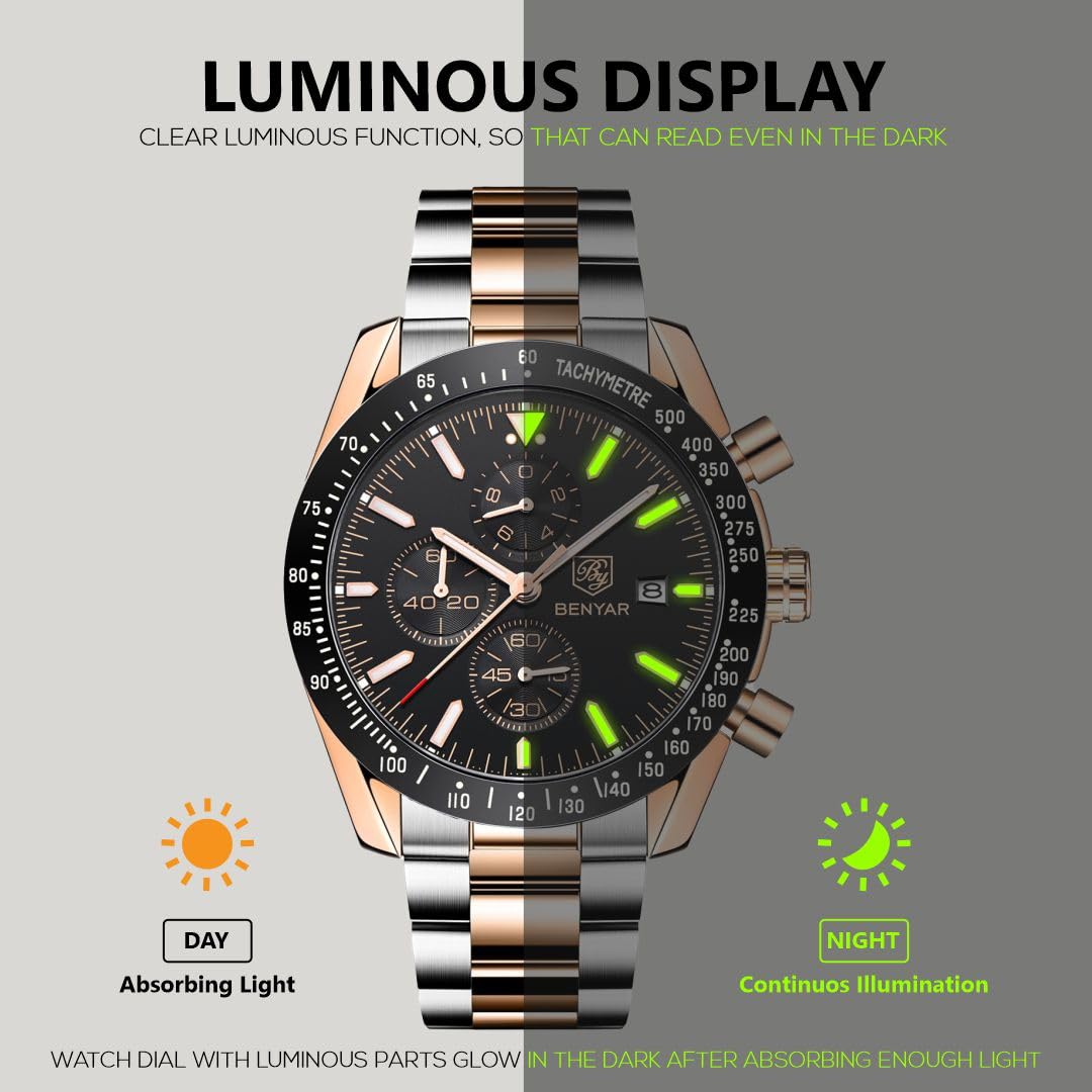 BENYAR Luxury Business Casual Party-Wear Silicone Chronograph Date Display Watch for Men