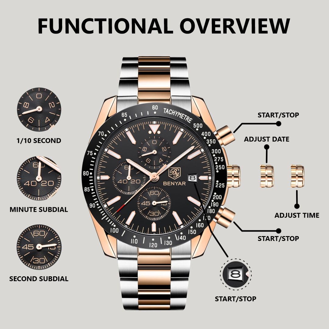 BENYAR Luxury Business Casual Party-Wear Silicone Chronograph Date Display Watch for Men
