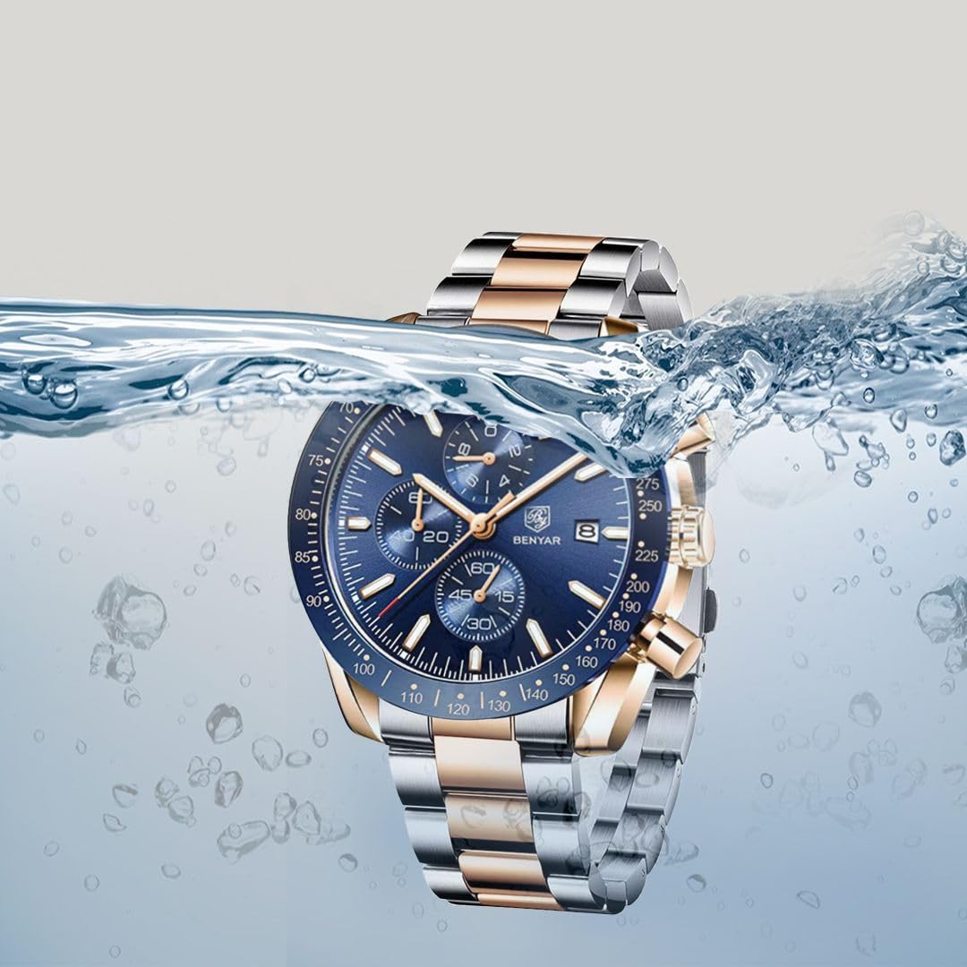 BENYAR Luxury Business Casual Party-Wear Silicone Chronograph Date Display Watch for Men