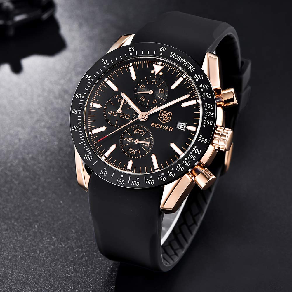 BENYAR Luxury Business Casual Party-Wear Silicone Chronograph Date Display Watch for Men