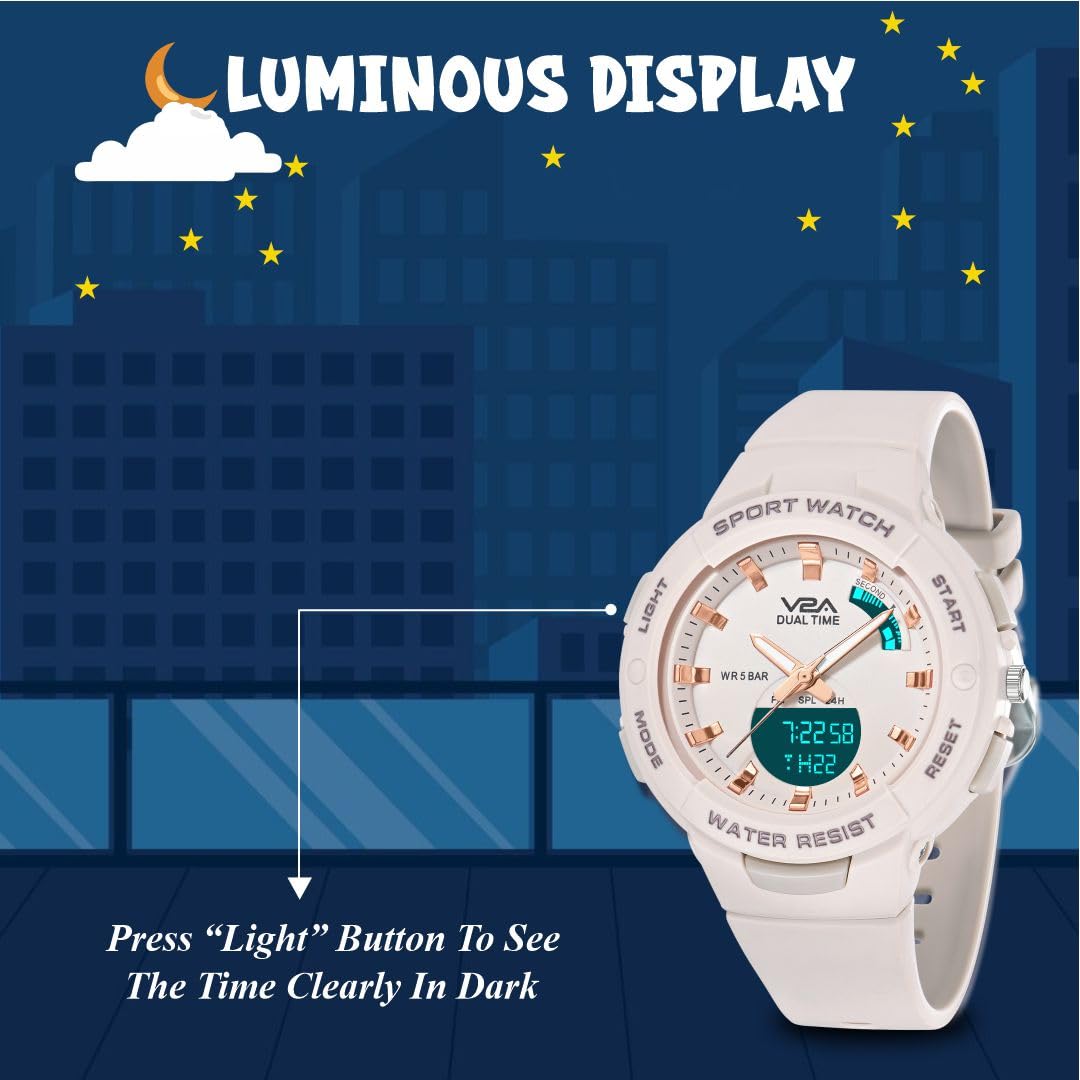 V2A Analog Digital Waterproof Fashion Sports Watch with Backlight Alarm Stopwatch for Women and Girls