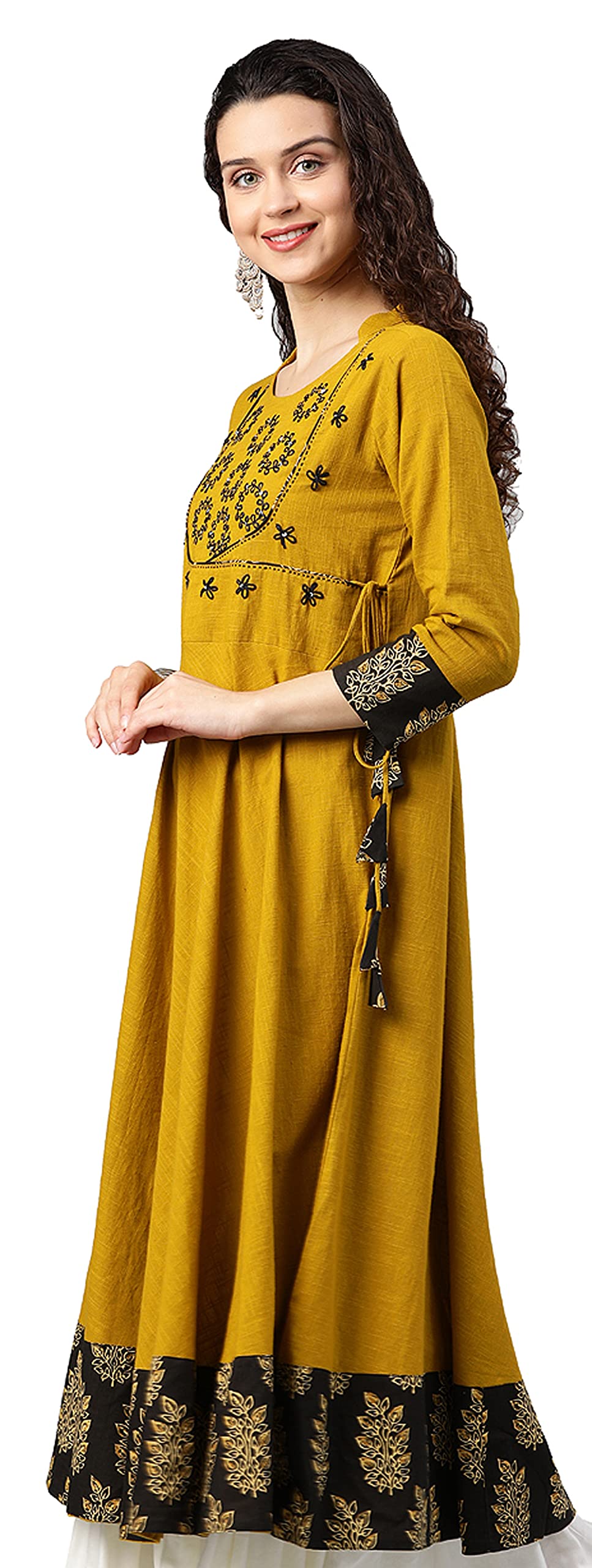 Yash Gallery Women's Cotton Slub Sequin Work Angrakha Kurta for Women
