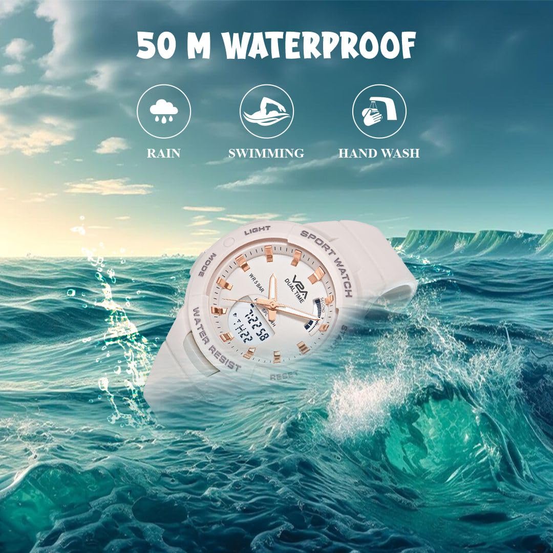 V2A Analog Digital Waterproof Fashion Sports Watch with Backlight Alarm Stopwatch for Women and Girls