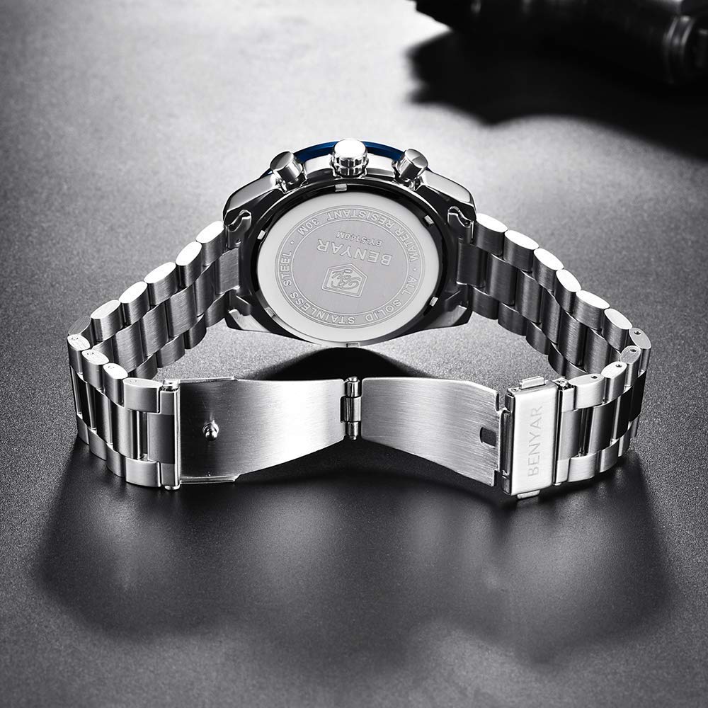 BENYAR Luxury Business Casual Party-Wear Silicone Chronograph Date Display Watch for Men