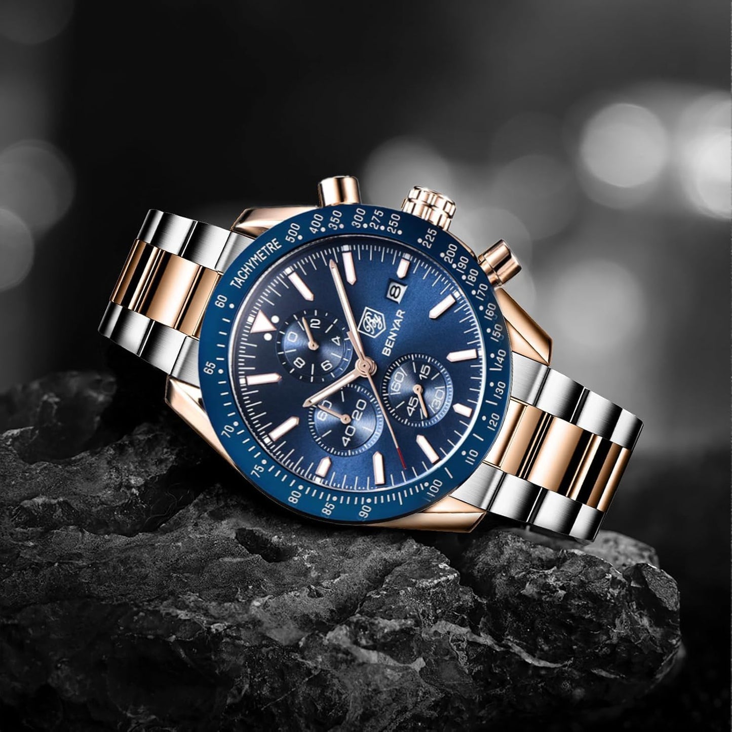 BENYAR Luxury Business Casual Party-Wear Silicone Chronograph Date Display Watch for Men