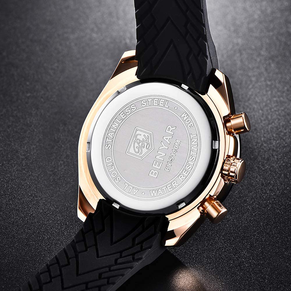 BENYAR Luxury Business Casual Party-Wear Silicone Chronograph Date Display Watch for Men