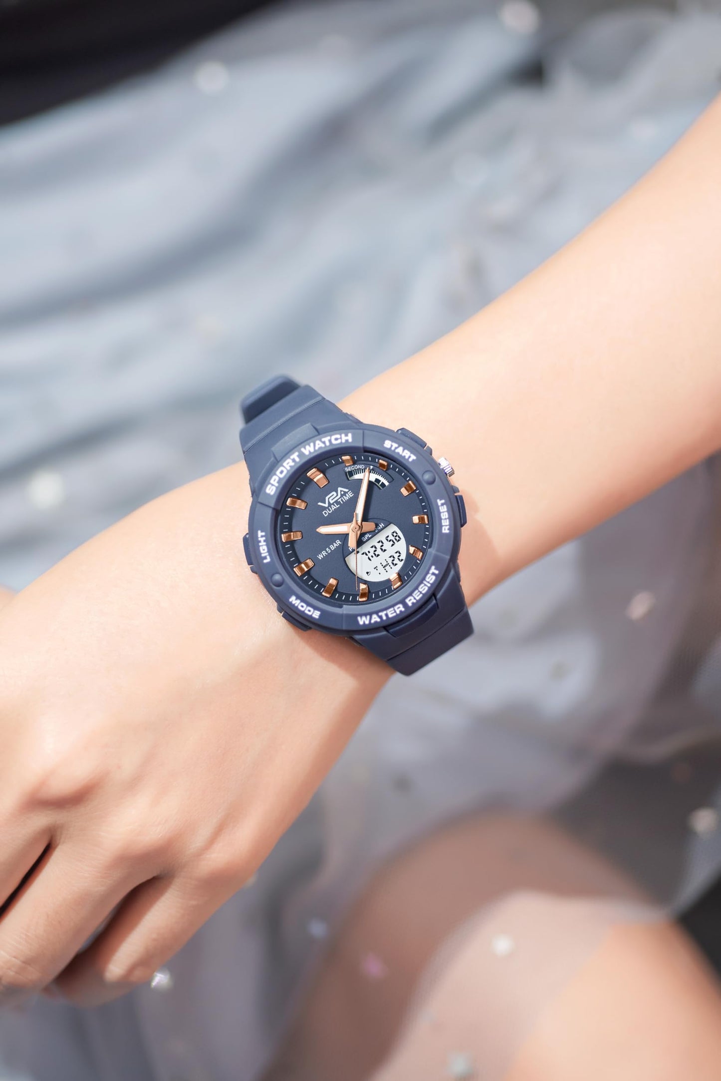 V2A Analog Digital Waterproof Fashion Sports Watch with Backlight Alarm Stopwatch for Women and Girls