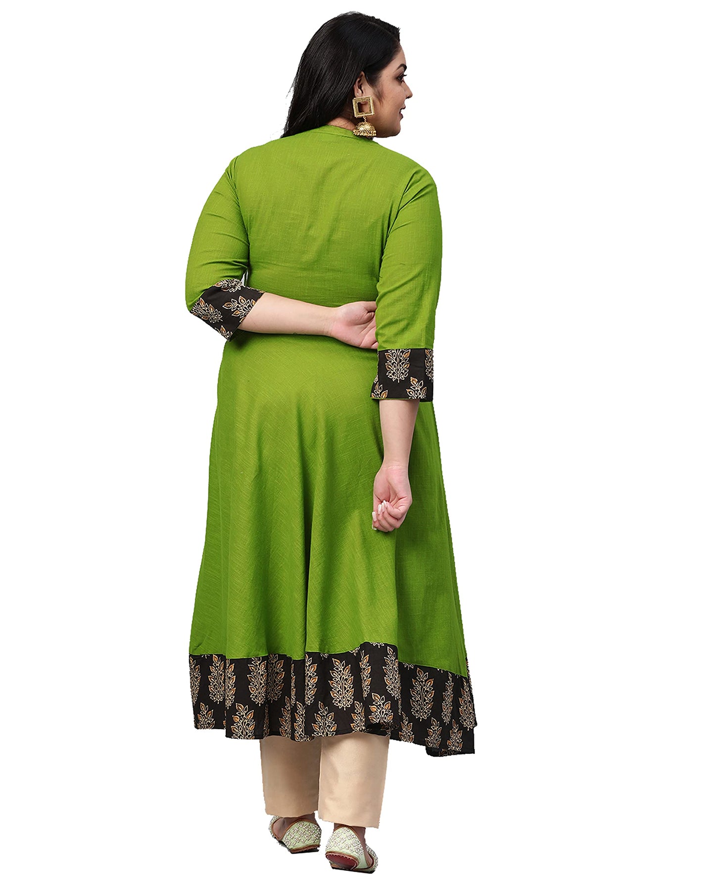 Yash Gallery Women's Cotton Slub Sequin Work Angrakha Kurta for Women