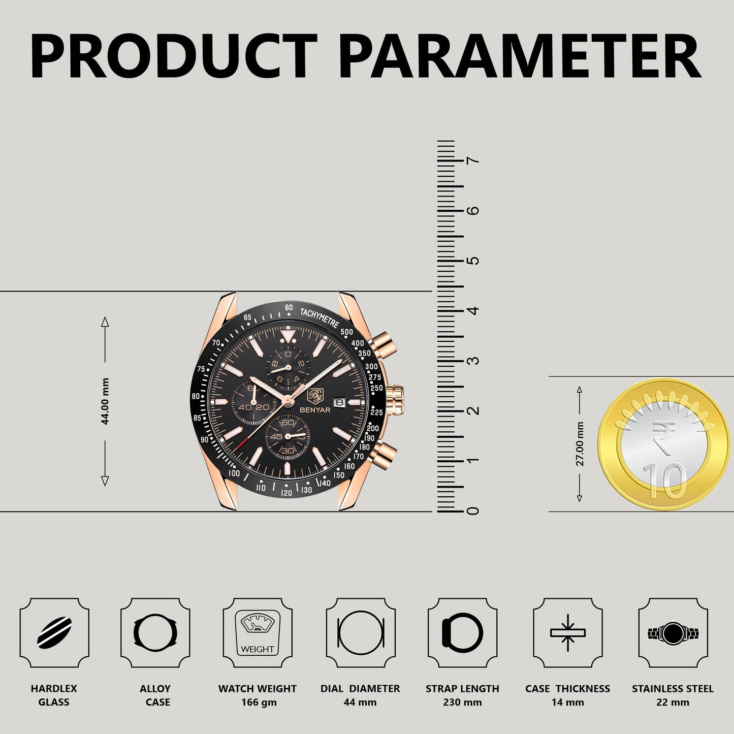 BENYAR Luxury Business Casual Party-Wear Silicone Chronograph Date Display Watch for Men
