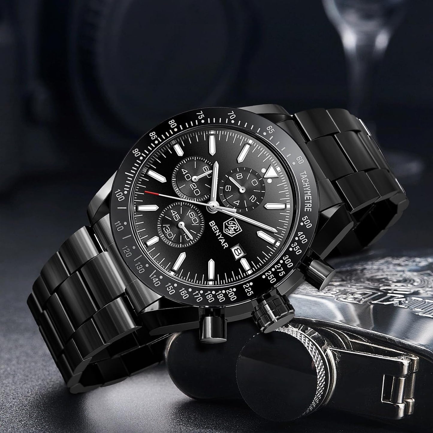 BENYAR Luxury Business Casual Party-Wear Silicone Chronograph Date Display Watch for Men