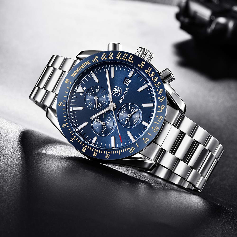 BENYAR Luxury Business Casual Party-Wear Silicone Chronograph Date Display Watch for Men