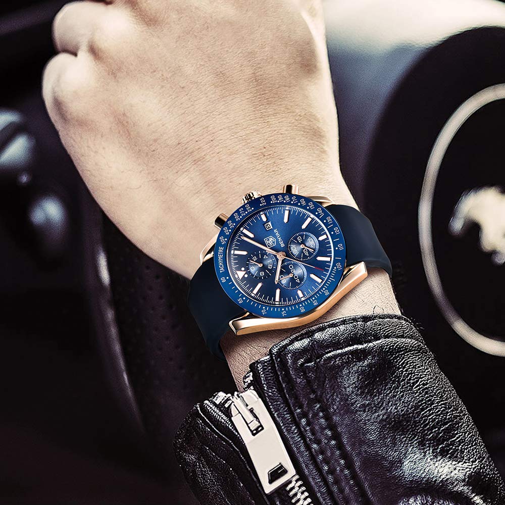 BENYAR Luxury Business Casual Party-Wear Silicone Chronograph Date Display Watch for Men