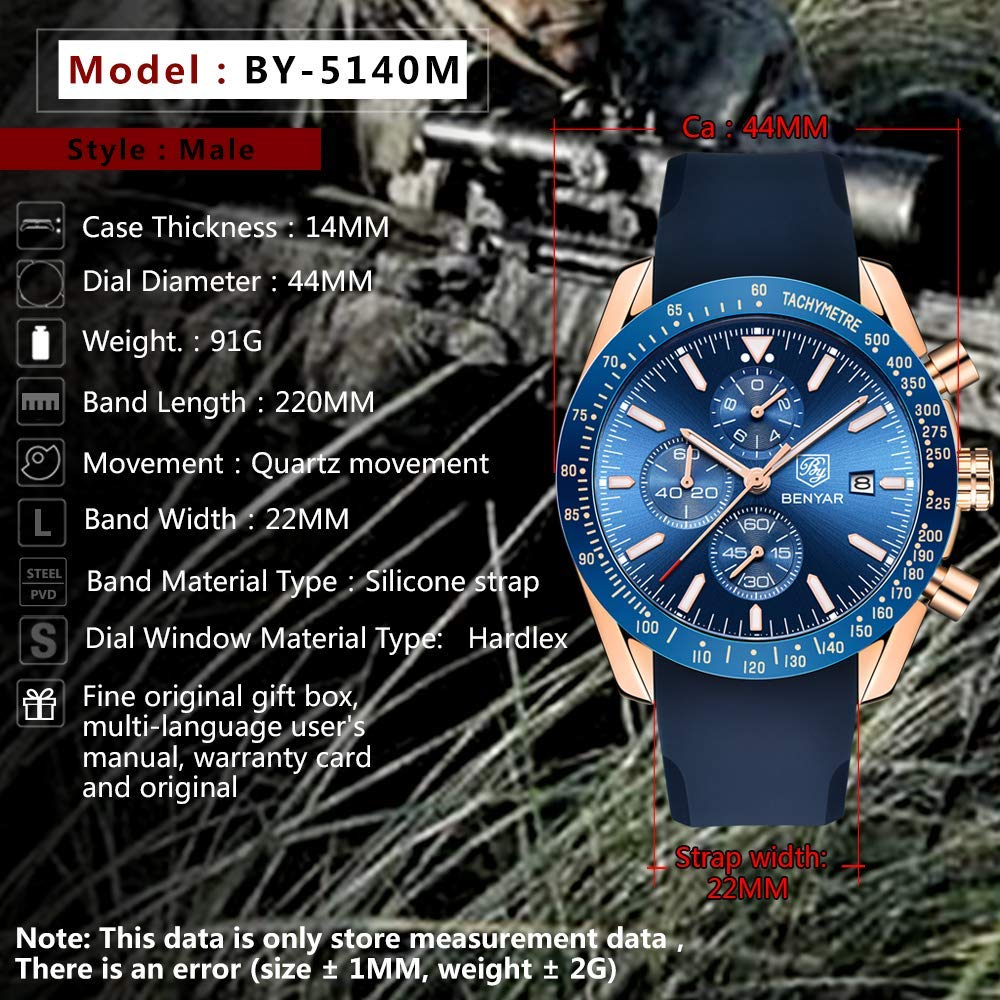 BENYAR Luxury Business Casual Party-Wear Silicone Chronograph Date Display Watch for Men