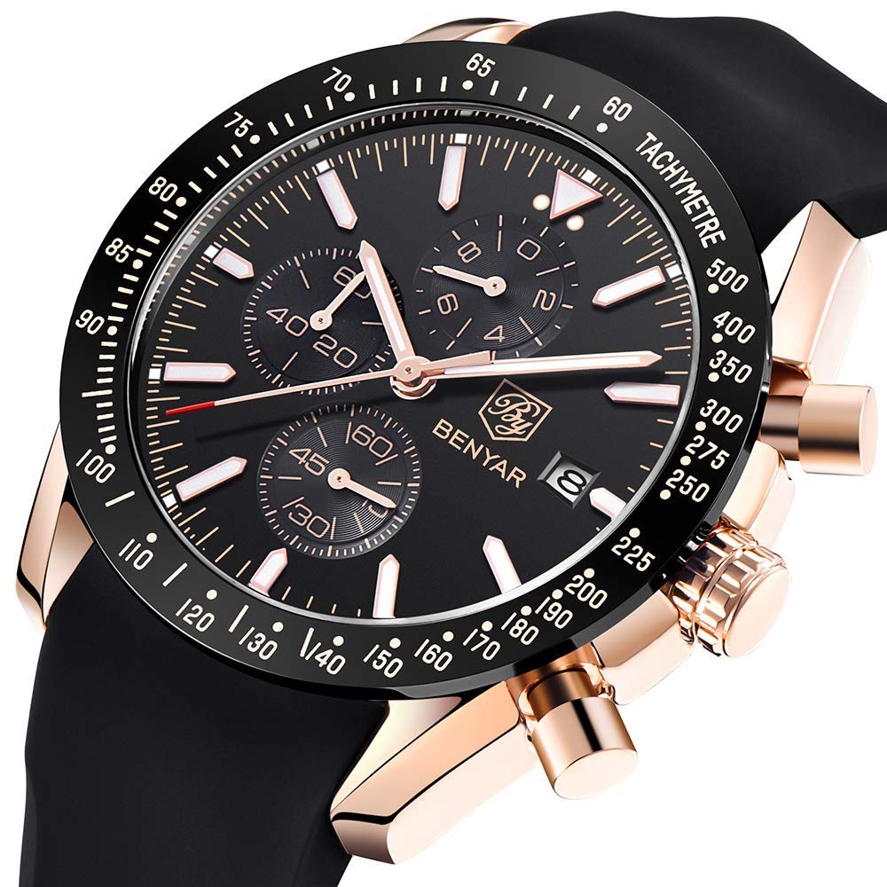 BENYAR Luxury Business Casual Party-Wear Silicone Chronograph Date Display Watch for Men