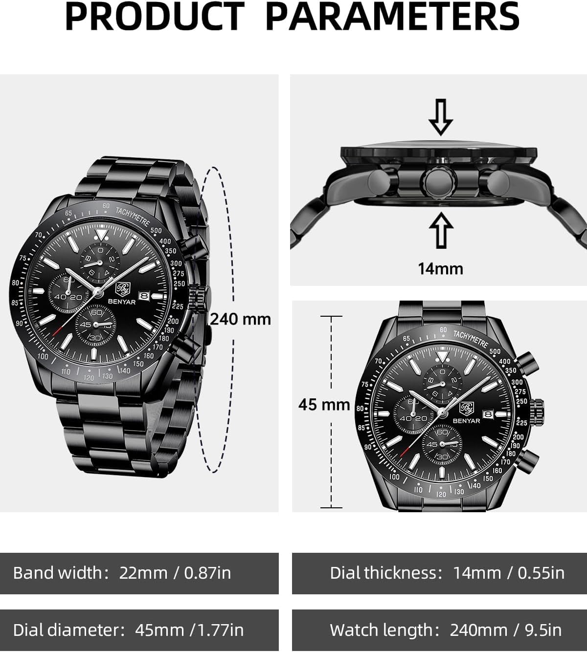 BENYAR Luxury Business Casual Party-Wear Silicone Chronograph Date Display Watch for Men