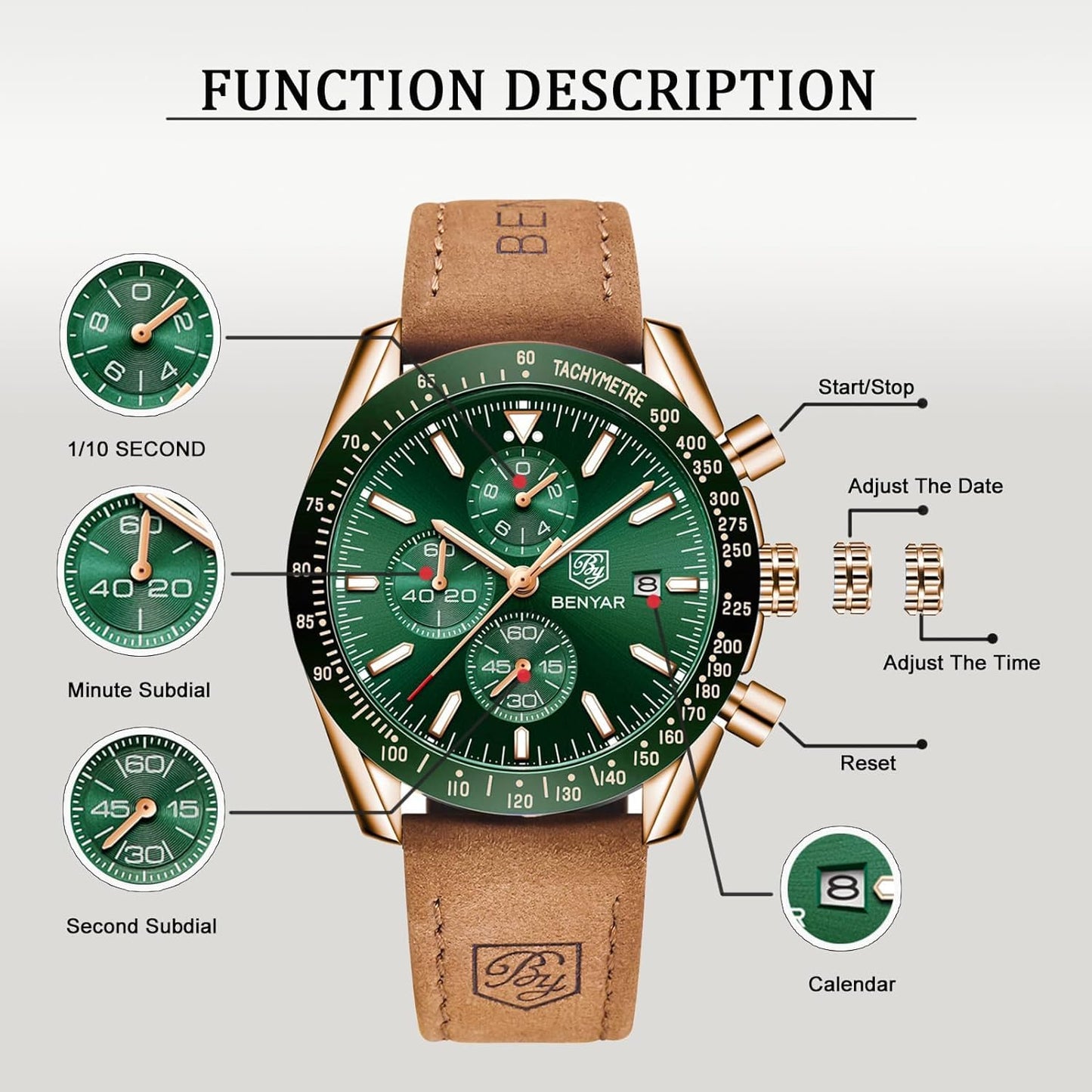 BENYAR Luxury Business Casual Party-Wear Silicone Chronograph Date Display Watch for Men