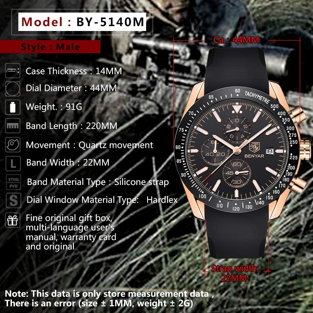 BENYAR Luxury Business Casual Party-Wear Silicone Chronograph Date Display Watch for Men
